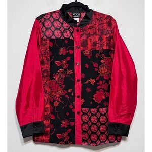 Vtg Koos of Course! Eclectic Patchwork Silk Blouse Large Boho Artwear‎ Statement
